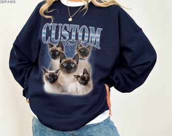 Suéter de mascota vintage personalizado usando foto de mascota suéter de retrato de perro personalizado jersey de perro personalizado sudadera de perro regalo de mamá camiseta de gato personalizada