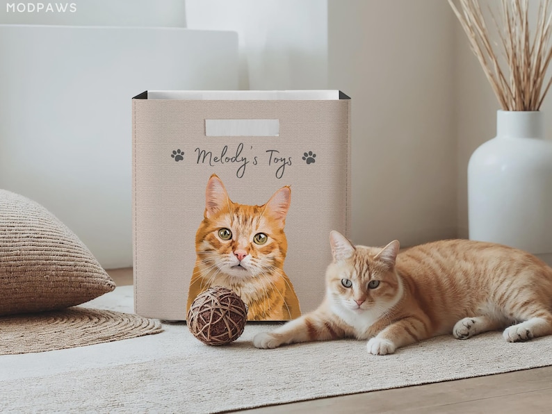 Custom Pet Toy Box Using Pet Photo Personalized Toy Box for Dog Toys Personalized Cat Toy Basket Custom Dog Toy Bin Cat Toy Storage Basket image 3