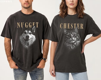 Custom Sketch Pet Portrait Shirt Personalized Dog Photo Tee Trendy Cat Mom Dad Gift