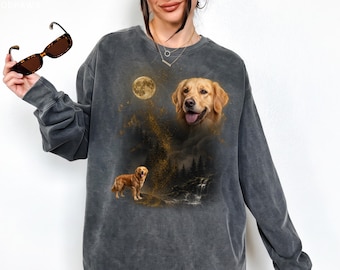 Personalized Dog Bootleg Moon Sweater Custom Comfort Colors® Cat Photo Retro Pet Sweatshirt Gift