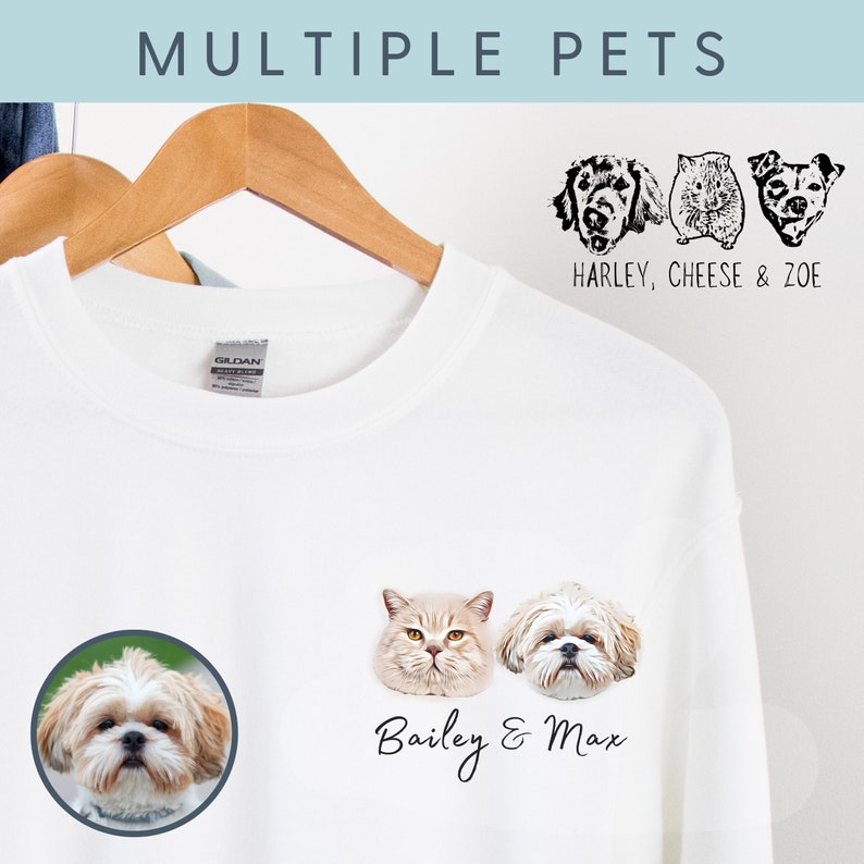 Custom Pet Sweater Using Pet Photo Name Custom Dog Portrait Sweater Personalized Dog Pullover Dog Sweatshirt Custom Cat Crewneck Hoodie image 5