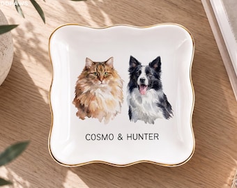 Personalisierte Schmuckschale mit individuellem Aquarell-Haustierporträt, Hundeschmuckschale, Katzenmama-Ring, Schmuckstück