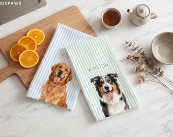 Custom Stripe Pet Tea Towel Personalized Dog Photo Kitchen Towel Unique Cat Dish Towel Striped Microfiber Hand Towel New Pet Owner Gift