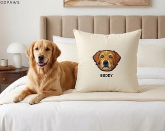 Broderad hundkudde med foto och namn, personlig broderi, örngott för katt och husdjur