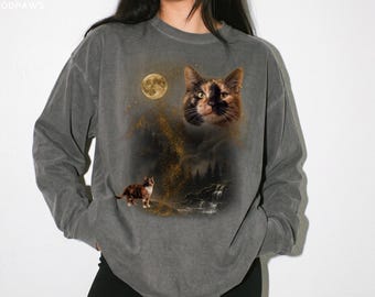 Custom Comfort Colors® Cat Bootleg Sweater Personalized Dog Photo Moon Sweatshirt Funny Pet Apparel