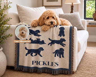 Custom Dog Silhouette Tapestry Blanket with Name Personalized Pet Portrait Throw Meaningful Photo Present