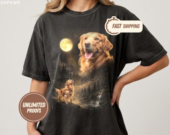 Custom Comfort Colors Dog Photo Shirt Personalized Pet Moon Shirt Custom Dog Bootleg Graphic Tee