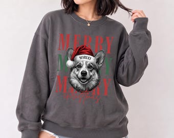 Custom Comfort Colors® Vintage Christmas Sweater Santa Dog Photo Sweatshirt Personalized Cat Face Apparel