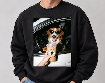 Custom Comfort Colors® Dog Portrait Iced Coffee Sweater Personalized Pet Mom Vintage Sweatshirt Gift