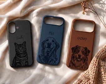 Custom Dog Photo Engraved Phone Case Personalized Pet Cover Trendy Cat iPhone Birthday Gift