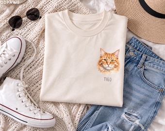 Custom Comfort Colors® Watercolor Dog Photo Name Personalized Cat Portrait Graphic T-Shirt  Mom Gift