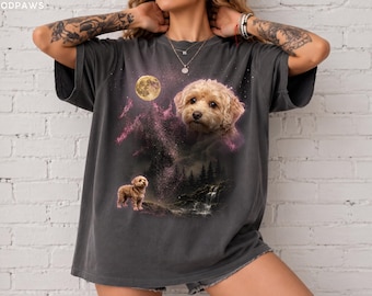 Custom Comfort Colors Dog Photo Shirt Personalized Dog Moon Vintage Bootleg Graphic Tee