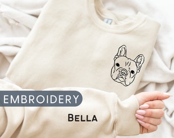 Suéter de mascota BORDADO personalizado con foto de mascota + nombre suéter de retrato de perro personalizado suéter de perro personalizado sudadera cuello redondo de gato personalizado