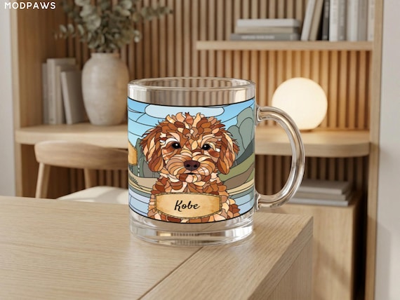 Custom Stained Glass Dog Mug with Photo + Name Personalized Cup for Pet + Cat Moms