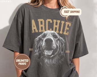 Personalized Pet Sketch Portrait Shirt Comfort Colors Varsity Dog Photo Tee Unique Cat Lover Gift