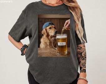 Personalized Dog Photo Beer Drinking Comfort Colors Tee Silly Cat Meme Graphic T Shirt