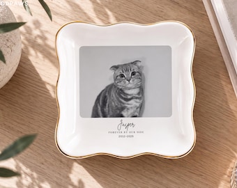 Personalisierte Schmuckschale mit Katzenmotiv, Ringablage mit Haustierporträt, Erinnerungsschmuck für Katzen