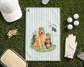 Custom Pet Photo Golf Towel Personalized Stripe Dog Towels Unique Cat Lover Gift