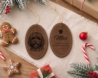 Personalized Dog Leatherette Christmas Ornament Custom Cat Photo Engraved Memorial Gift Keepsake