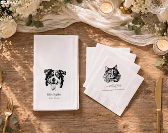 Custom Pet Photo Wedding Napkins Personalized Dog Cat Cocktail Serviettes Cloth or Paper Shower Anniversary Decorations