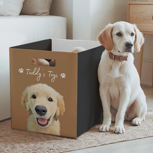 Custom Pet Toy Box Using Pet Photo Personalized Toy Box for Dog Toys Personalized Cat Toy Basket Custom Dog Toy Bin Cat Toy Storage Basket image 2