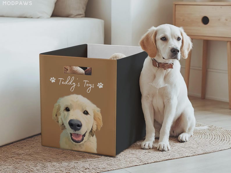Custom Pet Toy Box Using Pet Photo Personalized Toy Box for Dog Toys Personalized Cat Toy Basket Custom Dog Toy Bin Cat Toy Storage Basket image 2