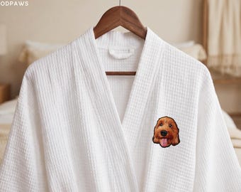 Custom Dog Photo Embroidered Waffle Robe Personalized Pet Cat Mom Gift Kimono Bathrobe Housecoat
