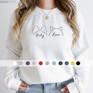 Custom Dog Ears Sweatshirt | Pet Ears Outline Sweater | Custom Dog Mom Dog Portrait Sweater Personalized Dog Sweatshirt, Custom Cat Crewneck