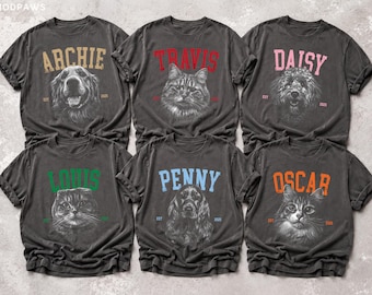 Custom Pet Sketch Portrait Shirt Comfort Colors Dog Photo Tee Unique Varsity Cat Lover Gift Memorial