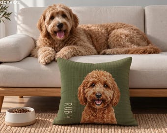 Individuell gestaltetes Haustierkissen mit Foto und Namen, personalisierter Hunde- oder Katzenbezug mit Porträtfoto