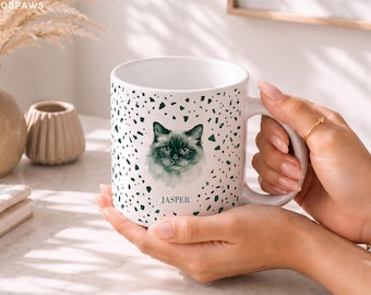 Custom Terrazzo Cat Photo Mug Personalized Pet Portrait Name Ceramic Coffee Cup Gift