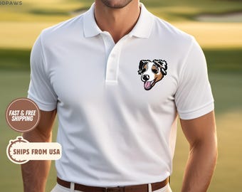 Custom Embroidered Dog Golf Polo Shirt Using Pet Photo on Cat Golf Shirt for Men/Women Golf Polos Men Dog Dad Gift Personalized Golf Clothes