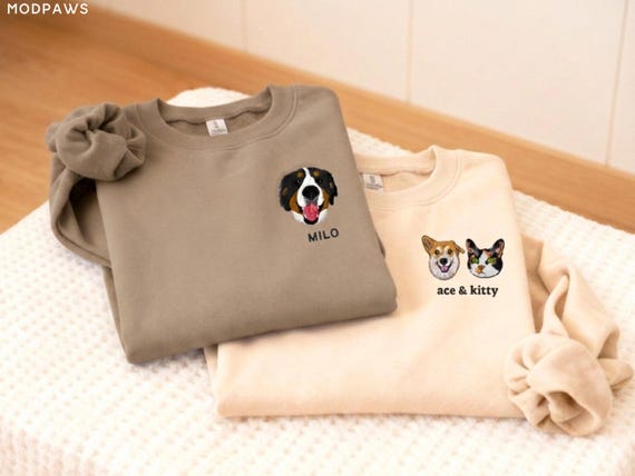 Custom Pet Portrait Embroidered Sweater Comfort Colors Personalized Dog…
