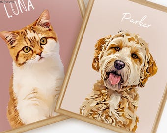 Custom Pet Portraits Using Pet Photo Personalized Digital Dog Portraits Cat Portraits Custom Dog Portraits Custom Pet Art Pet Drawing Poster