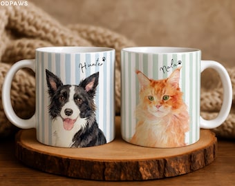 Custom Pet Mug from Photo + Name – Striped Personalized Dog & Cat Photo Coffee Cup, Custom Pet Mug, Dog Mom Gift, Cat Dad Mug, New Dog Gift