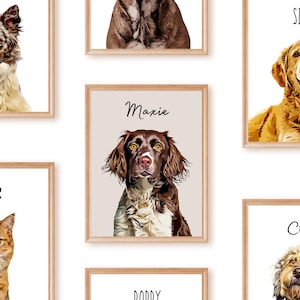 Portraits d'animaux de compagnie personnalisés avec la photo et le nom de l'animal de compagnie Portraits de chat numériques personnalisés de chat Portraits de chien personnalisés Art d'animal de compagnie personnalisé Poster de dessin d'animal de compagnie
