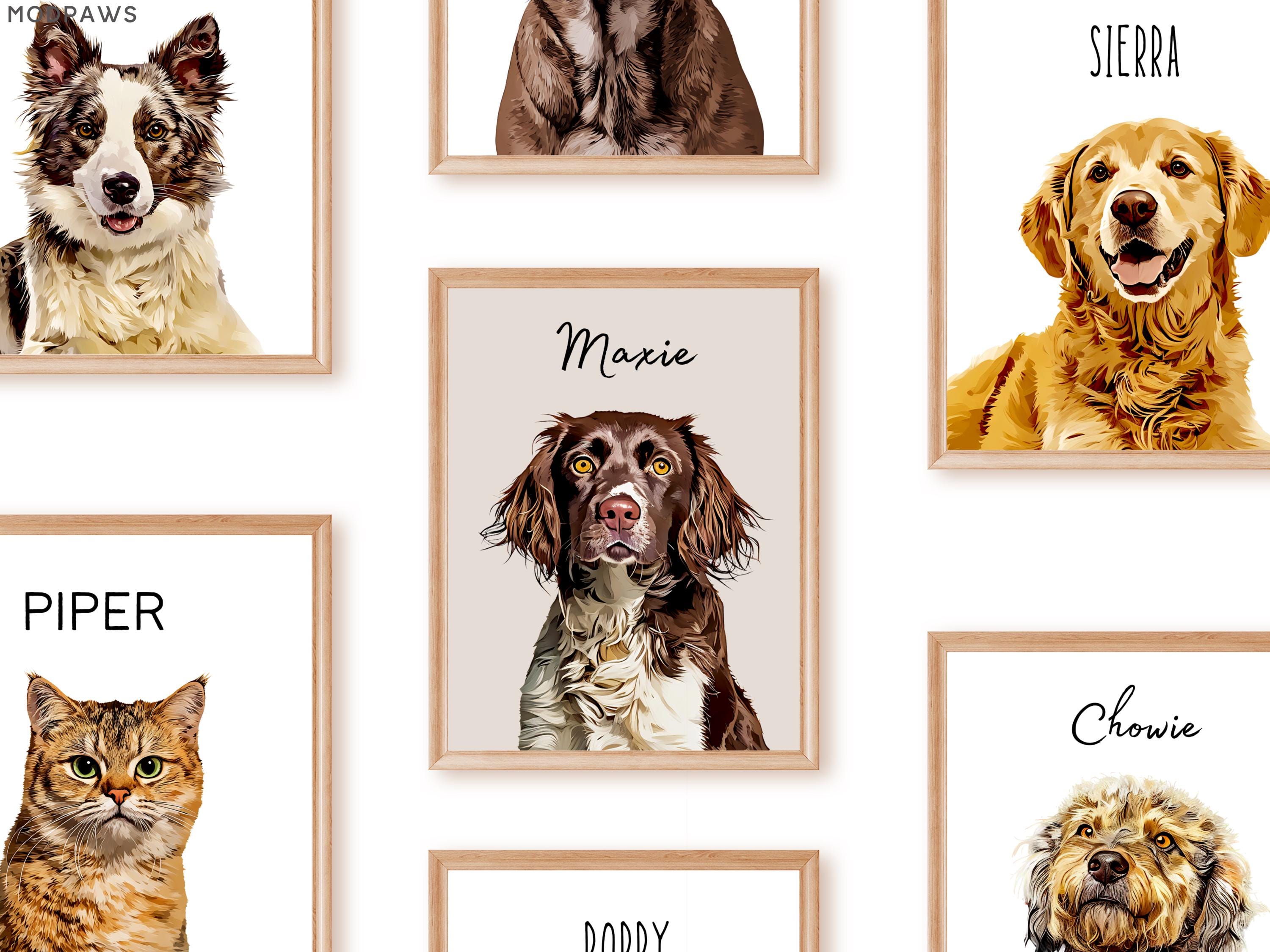 Custom Pet Portraits Using Pet Photo + Name Personalized Digital