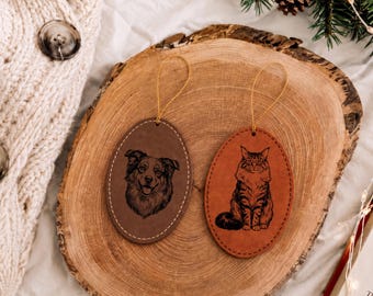 Custom Dog Cat Photo Leatherette Christmas Ornament Personalized Pet Engraved  Memorial Gift Keepsake