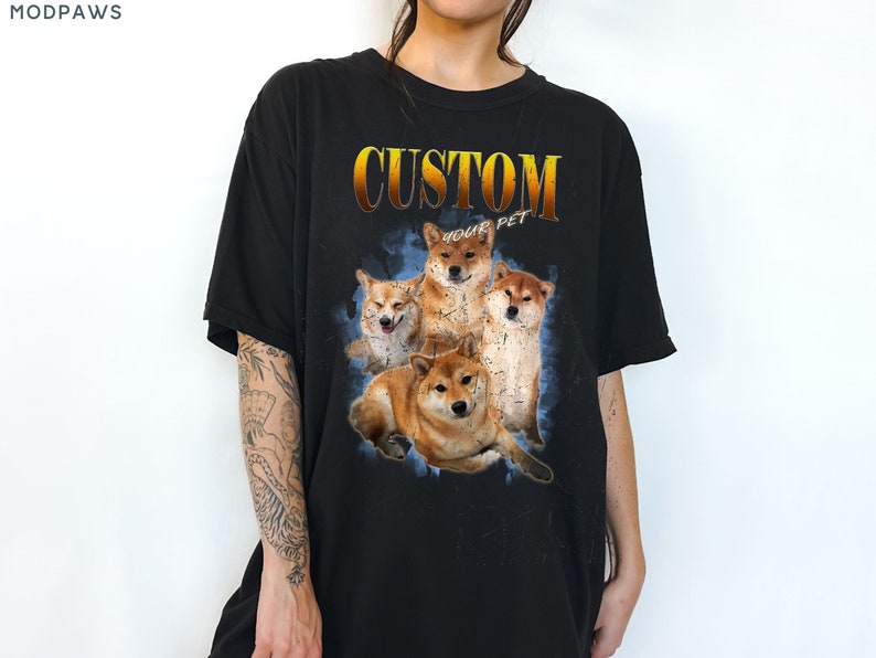 Custom Vintage Pet Shirt Pet Photo Name Custom Dog Shirt Personalized Dog Shirt Custom Dog T Shirts for Humans Custom Cat Shirt 90's Tee zdjęcie 1