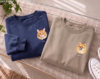 Custom Comfort Colors® Watercolor Sweater Dog Photo Crewneck Personalized Cat Portrait Graphic Sweatshirt Pet Parent Gift