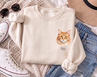 Custom Comfort Colors® Watercolor Sweater Dog Photo Sweatshirt Personalized Cat Portrait Graphic Crewneck Pet Owner Gift