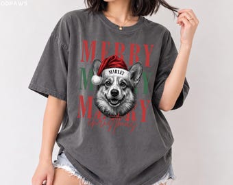 Custom Comfort Colors® Vintage Bootleg  Pet Photo Christmas Shirt Personalized Dog Face Portrait Tee Holiday Mom Gift Outfit
