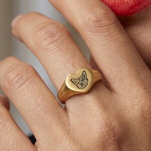 Custom Pet Heart Signet Ring Personalized Dog Cat Photo Engraved Memorial 18K Gold Jewelry image 13