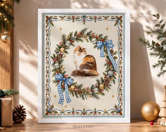 Custom Watercolor Portrait Christmas Cat Photo Personalized Digital Pet Portraits Dog Memorial Art