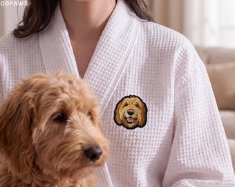 Custom Pet Photo Embroidered Waffle Robe Personalized Dog Cat Mom Gift Kimono Bathrobe Housecoat