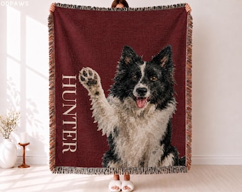 Custom Dog Portrait Woven Blanket  Personalized Pet Photo Tapestry Throw  Custom Dog Dad Gift