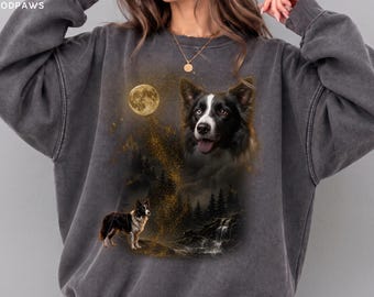 Custom Comfort Colors® Dog Bootleg Sweater Personalized Cat Photo Moon Sweatshirt Retro Pet Gift