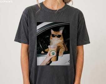 Custom Comfort Colors Pet Photo Iced Coffee Shirt Personalized Cat Mom Graphic Gift