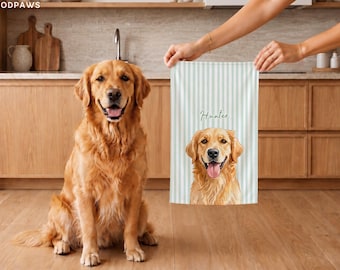 Custom Pet Photo Stripe Tea Towel Personalized Dog Kitchen Towel Unique Cat Dish Towel Striped Microfiber Hand Towel New Pet Owner Gift