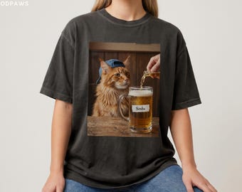 Custom Dog Photo Drinking Beer Comfort Colors Shirt Silly Cat Meme Graphic T Shirt